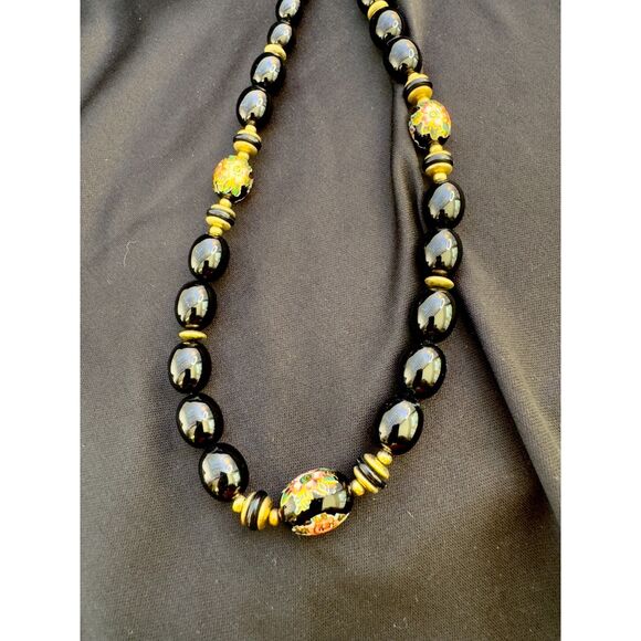 Vintage Japan Floral Cloisonne Enamel w/Gold gilt Neklace - Picture 3 of 5